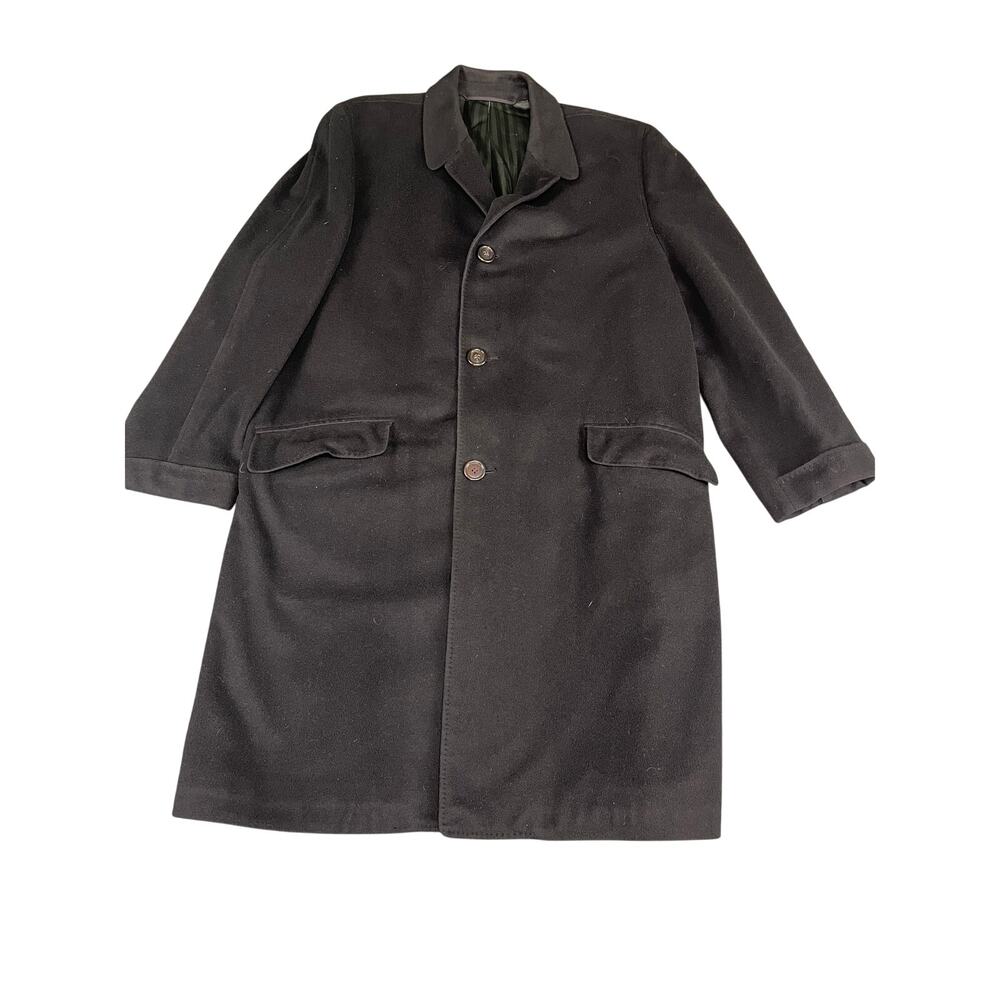 Vintage Alpacuna Mens Wool Overcoat Medium Black Detroit Hughes Hatcher Suffrin